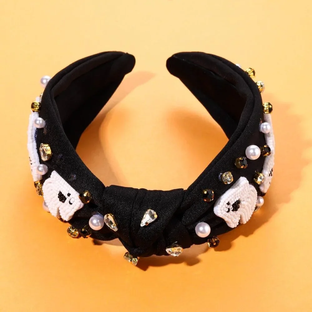 Halloween Headband Women Beaded Pumpkin Rhinestone Costume Party Accessory